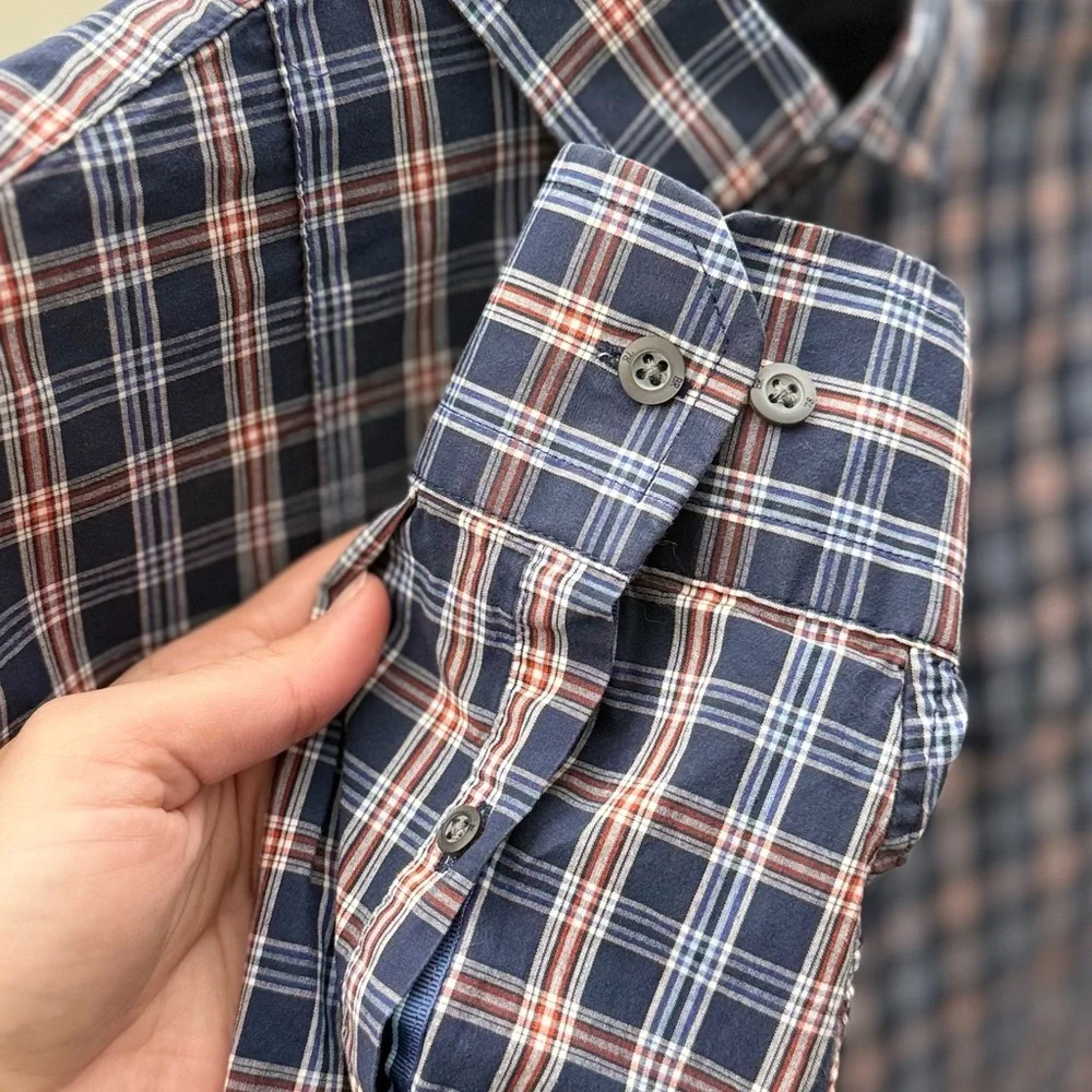 Banana Republic Navy and Pink Plaid Shirt